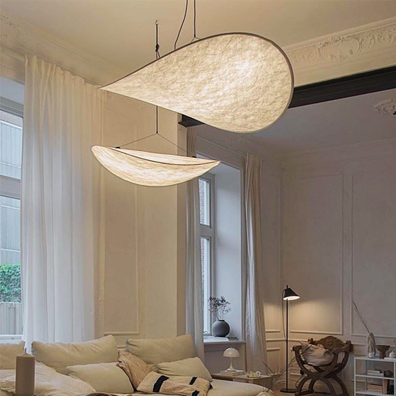 Lámpara de techo colgante de seda decorativa, luz blanca cálida