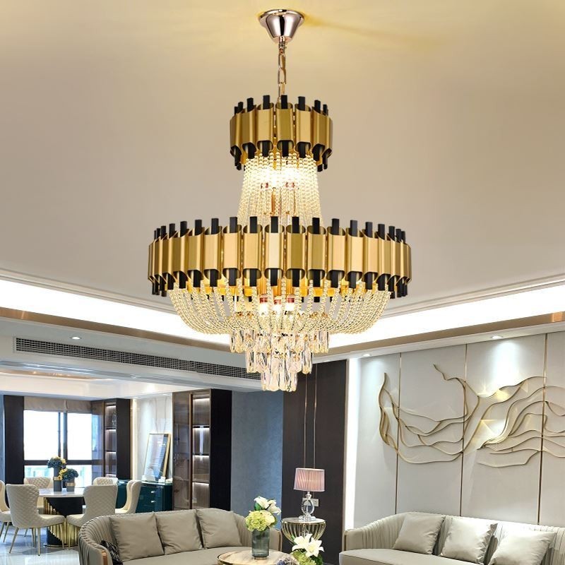 Lámpara colgante de cristal dorada de lujo, lámpara de techo decorativa