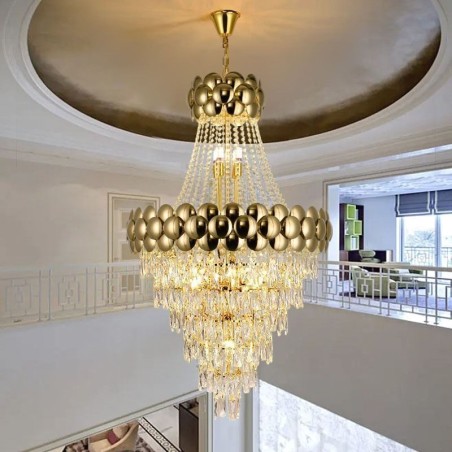 Lámpara colgante de cristal galvanizado dorado dúplex de lujo decorativa de 80 cm Lámpara colgante de cristal galvanizado dorado dúplex de lujo decorativa de 80 cm