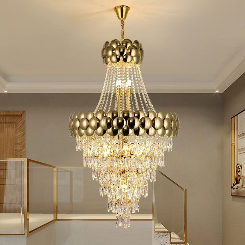 Lámpara colgante de cristal galvanizado dorado dúplex de lujo decorativa de 80 cm
