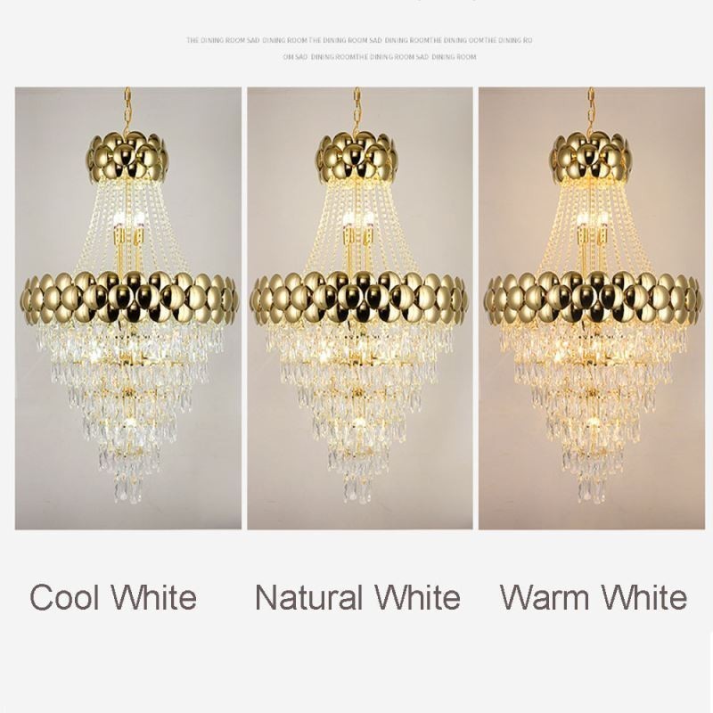 Lámpara colgante de cristal galvanizado dorado dúplex de lujo decorativa de 80 cm