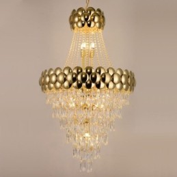 Lámpara colgante de cristal galvanizado dorado dúplex de lujo decorativa de 80 cm