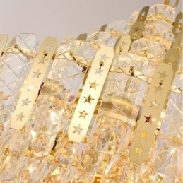 Lámpara colgante de cristal de lujo con lámina de hierro dorada calada – Ideal para el cuarto piso