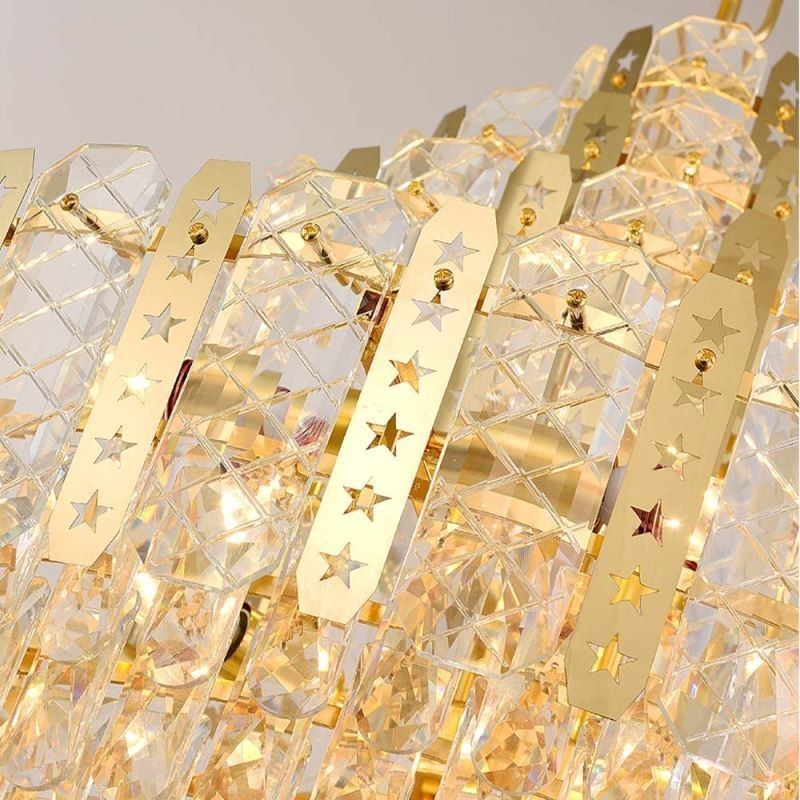 Lámpara colgante de cristal de lujo con lámina de hierro dorada calada – Ideal para el cuarto piso