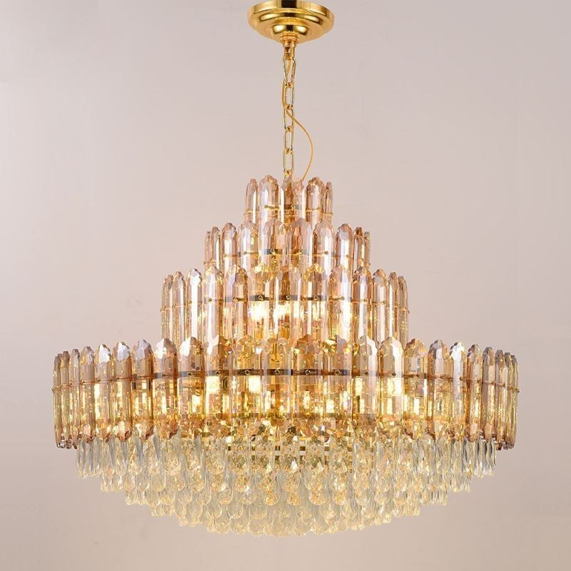 Lámpara colgante de cristal de cuatro capas, lámpara de techo decorativa de lujo de 80 cm