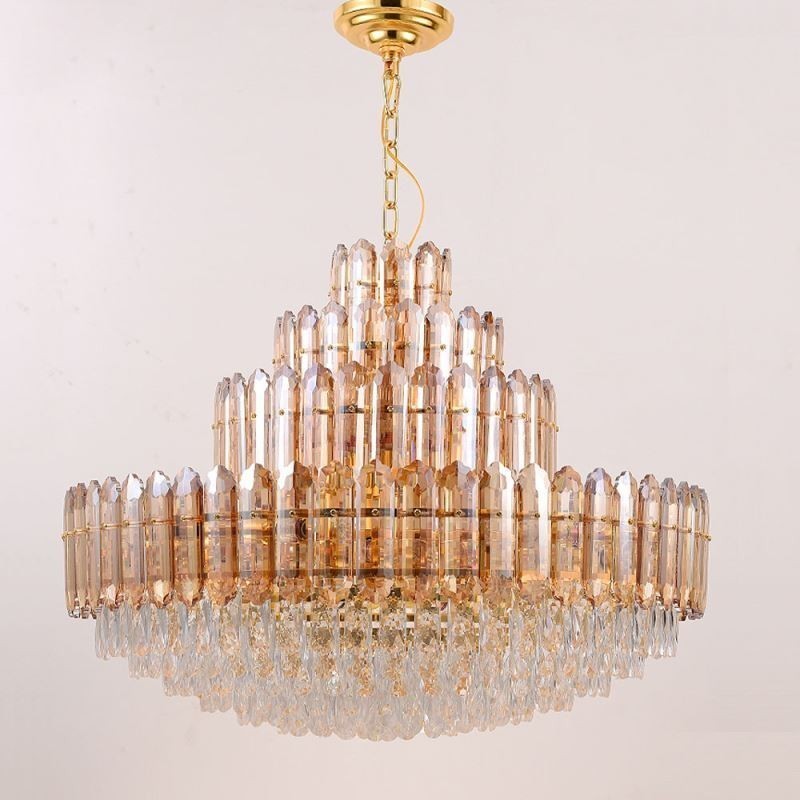Lámpara colgante de cristal de cuatro capas, lámpara de techo decorativa de lujo de 80 cm