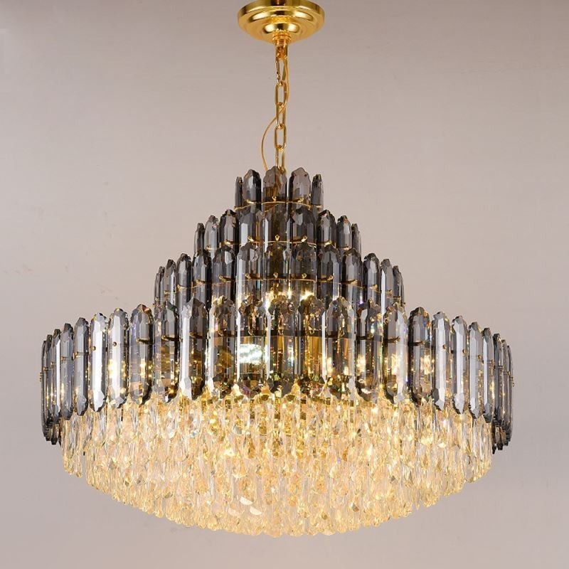 Lámpara colgante de cristal de cuatro capas, lámpara de techo decorativa de lujo de 80 cm