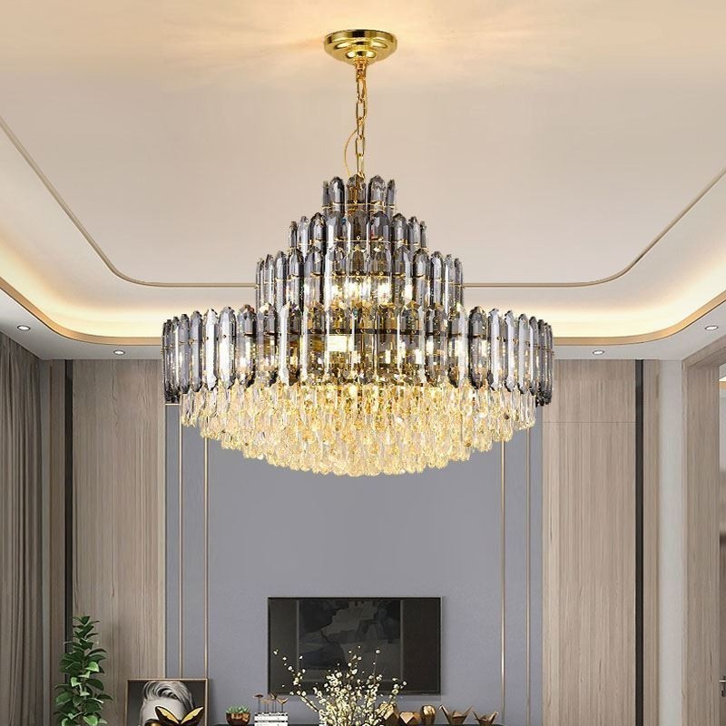 Lámpara colgante de cristal de cuatro capas, lámpara de techo decorativa de lujo de 80 cm