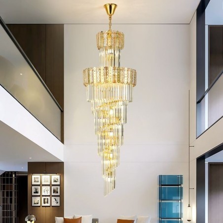 Lámpara colgante de cristal dorado, lujosa y decorativa, 60 x 180 cm de alto. Lámpara colgante de cristal dorado, lujosa y decorativa, 60 x 180 cm de alto.