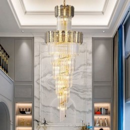 Lámpara colgante de cristal dorado, lujosa y decorativa, 60 x 180 cm de alto.
