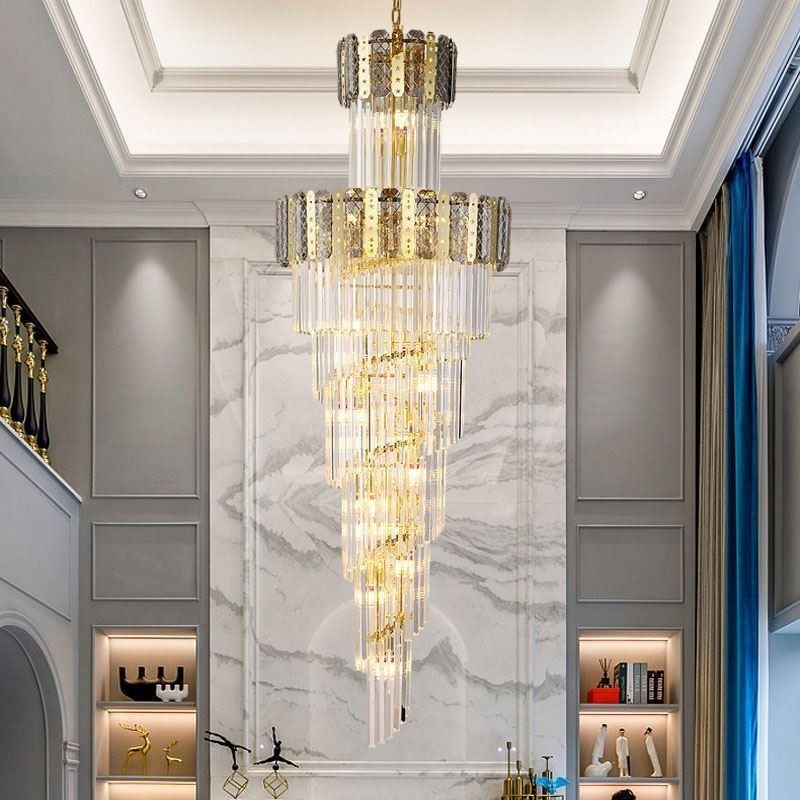 Lámpara colgante de cristal dorado, lujosa y decorativa, 60 x 180 cm de alto.
