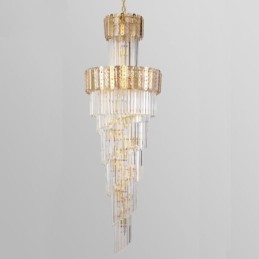 Lámpara colgante de cristal dorado, lujosa y decorativa, 60 x 180 cm de alto.