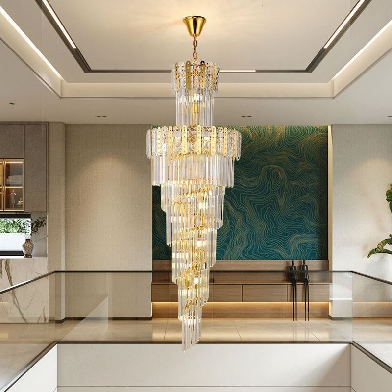 Lámpara colgante de cristal dorado, lujosa y decorativa, 60 x 180 cm de alto.