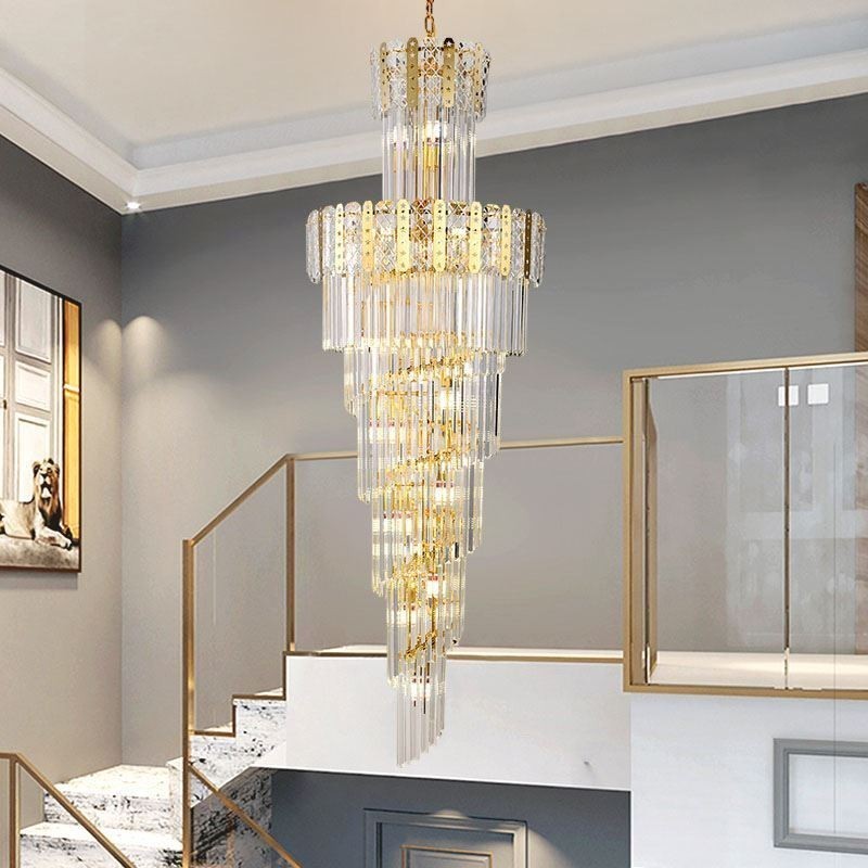 Lámpara colgante de cristal dorado, lujosa y decorativa, 60 x 180 cm de alto.
