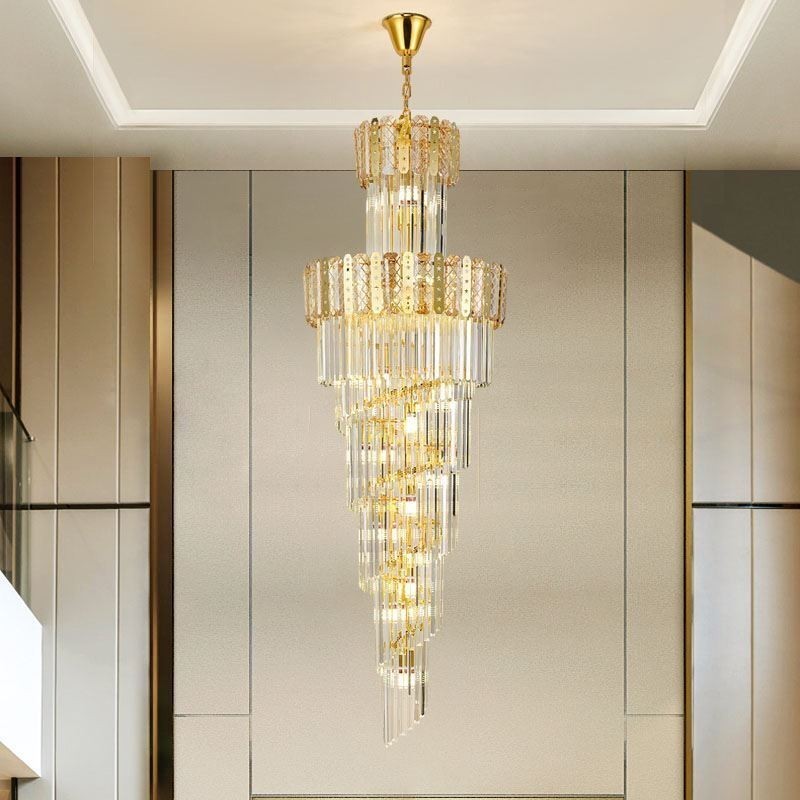 Lámpara colgante de cristal dorado, lujosa y decorativa, 60 x 180 cm de alto.