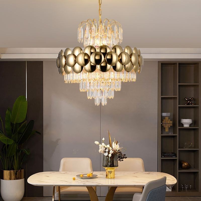 Lámpara colgante de cristal chapado en oro de lujo, lámpara de techo decorativa de 60 cm