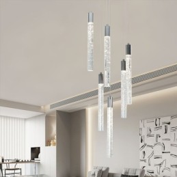 Lámpara colgante de techo con columna de cristal cromado