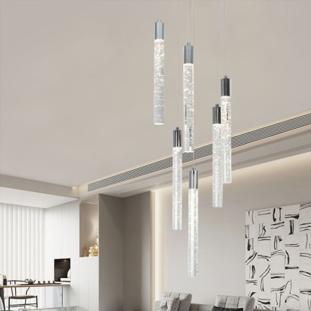 Lámpara colgante de techo con columna de cristal cromado Lámpara colgante de techo con columna de cristal cromado
