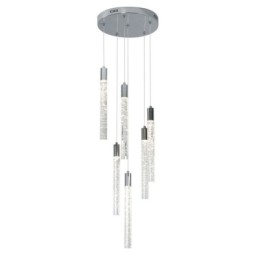 Lámpara colgante de techo con columna de cristal cromado