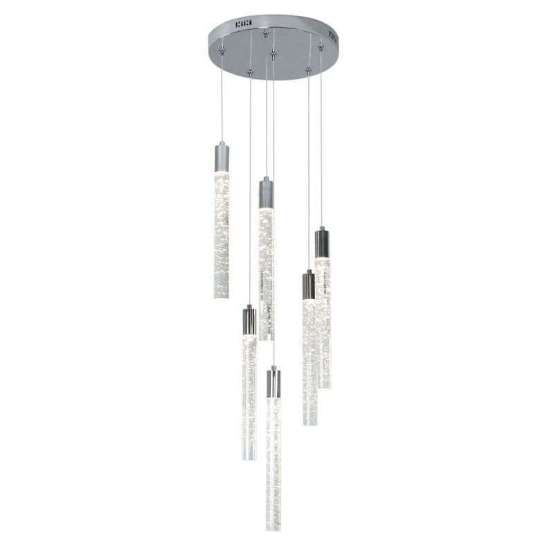 Lámpara colgante de techo con columna de cristal cromado