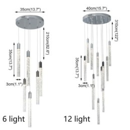 Lámpara colgante de techo con columna de cristal cromado