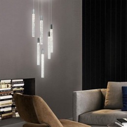 Lámpara colgante de techo con columna de cristal cromado