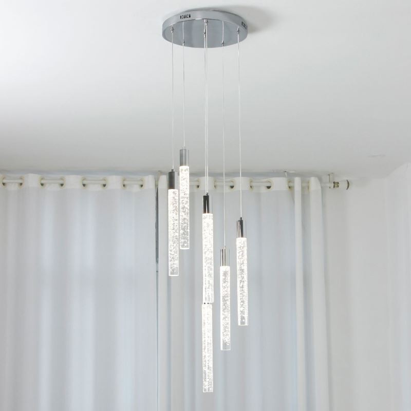 Lámpara colgante de techo con columna de cristal cromado