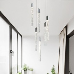 Lámpara colgante de techo con columna de cristal cromado