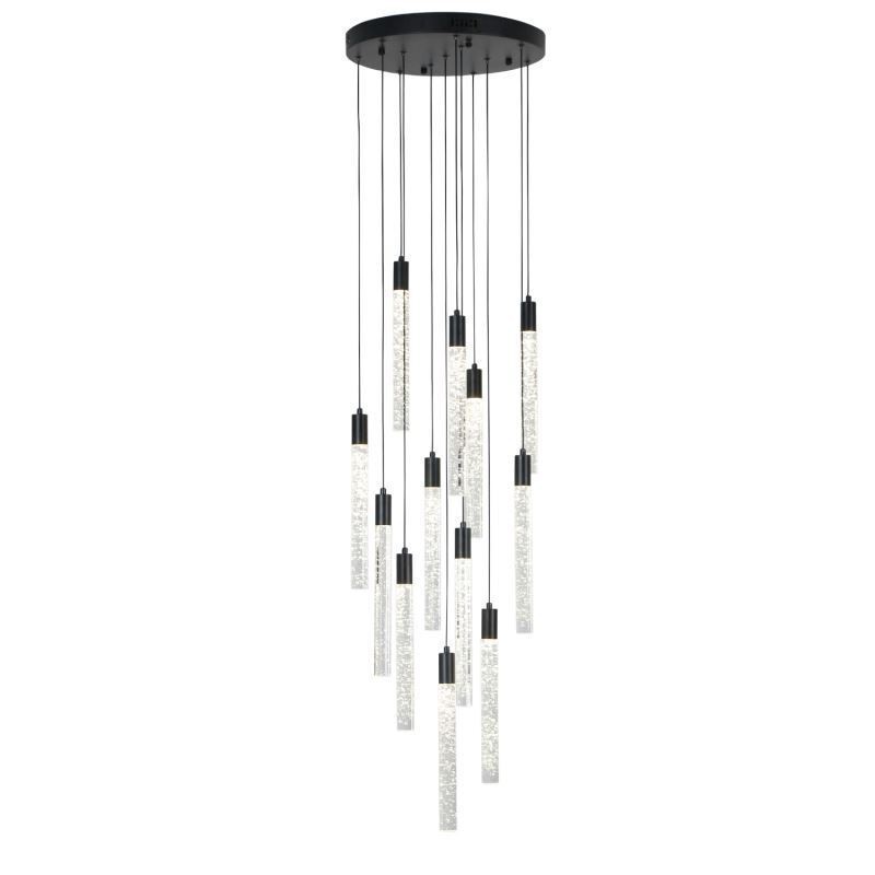 Lámpara colgante de cristal negro con forma de columna y luz de techo