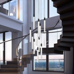Lámpara colgante de cristal negro con forma de columna y luz de techo