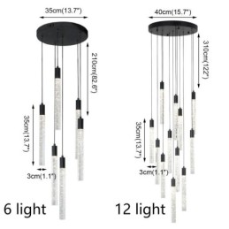 Lámpara colgante de cristal negro con forma de columna y luz de techo