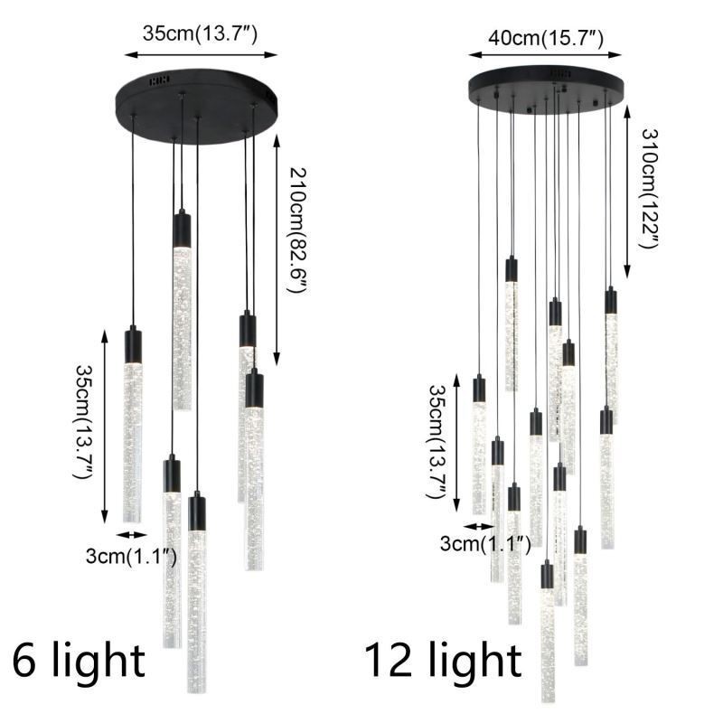 Lámpara colgante de cristal negro con forma de columna y luz de techo