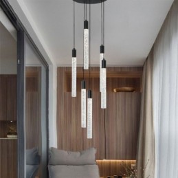 Lámpara colgante de cristal negro con forma de columna y luz de techo