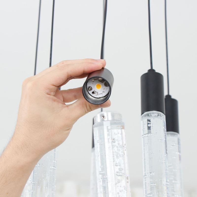 Lámpara colgante de cristal negro con forma de columna y luz de techo