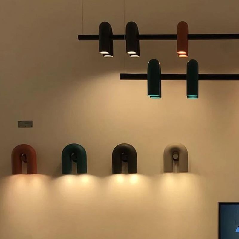 Lámpara de techo de hierro forjado en forma de U, lámpara colgante con pantalla giratoria de 90°