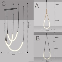 Lámpara colgante Creative Line de bambú, luz de techo, negro y dorado