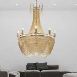 Lámpara colgante de cadena de aluminio, luz creativa, luz decorativa de lujo con borlas, luz dorada y plateada