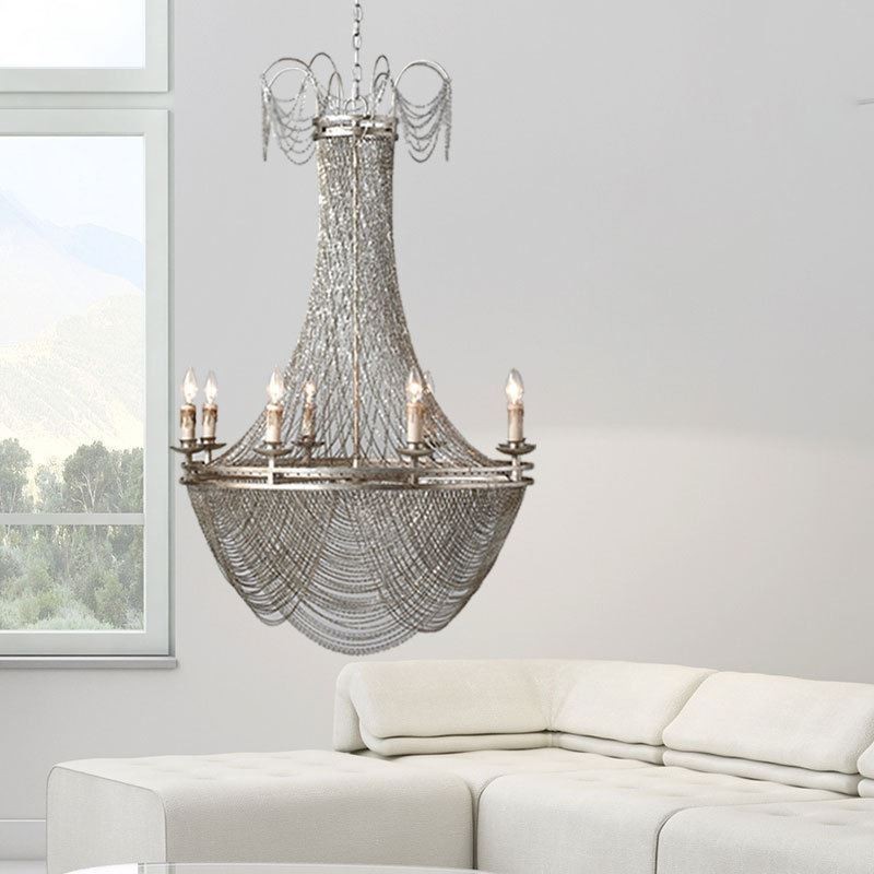 Lámpara colgante de cadena de aluminio, luz creativa, luz decorativa de lujo con borlas, luz dorada y plateada