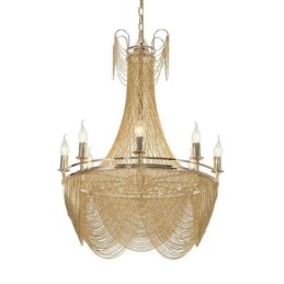 Lámpara colgante de cadena de aluminio, luz creativa, luz decorativa de lujo con borlas, luz dorada y plateada