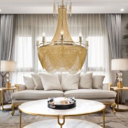 Lámpara colgante de cadena de aluminio, luz creativa, luz decorativa de lujo con borlas, luz dorada y plateada