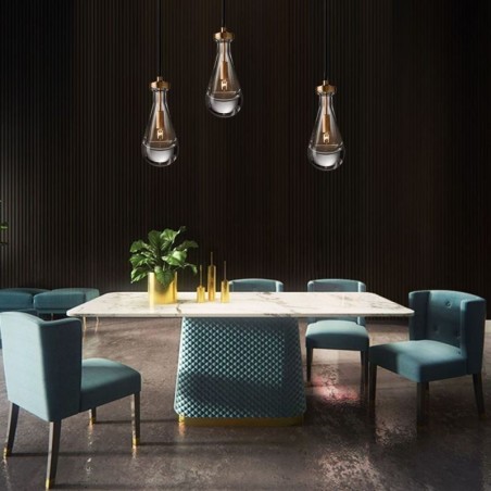 Lámpara colgante de gota de agua, moderna lámpara de techo minimalista de cobre con arte