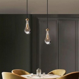 Lámpara colgante de gota de agua, moderna lámpara de techo minimalista de cobre con arte