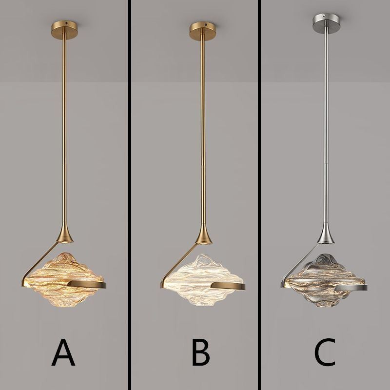 Lámpara colgante moderna minimalista de hierro forjado y cristal de lava.