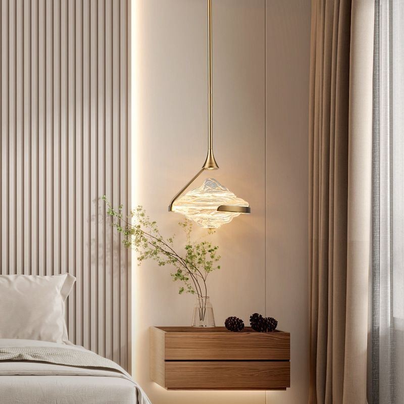 Lámpara colgante moderna minimalista de hierro forjado y cristal de lava.