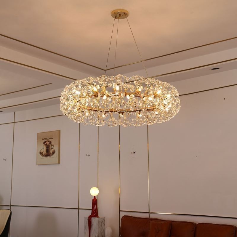 Lámpara colgante moderna minimalista de hierro forjado circular con forma de flor de sol.