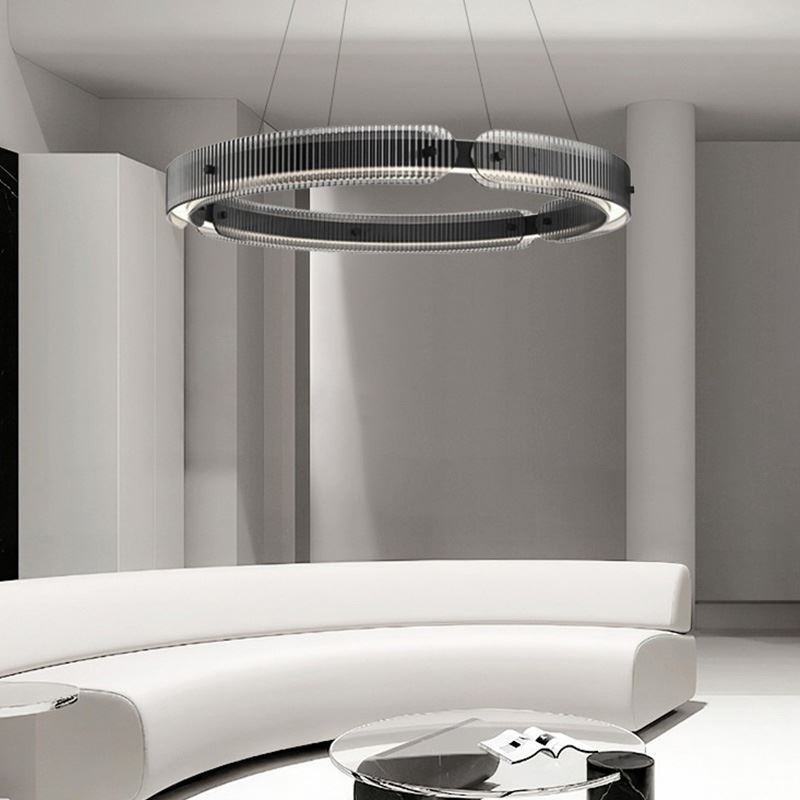 Lámpara colgante circular de 60 a 80 cm, de cristal, regulable sin escalonamientos, con control remoto.