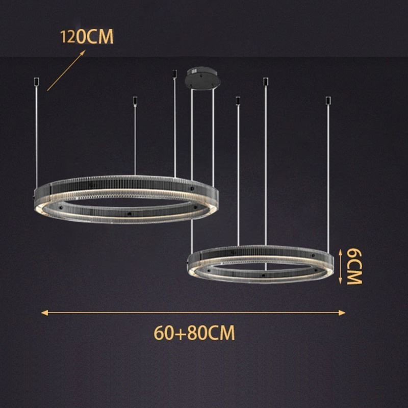 Lámpara colgante de techo de cristal de doble círculo de 60+80 cm, regulable sin escalonamientos con control remoto