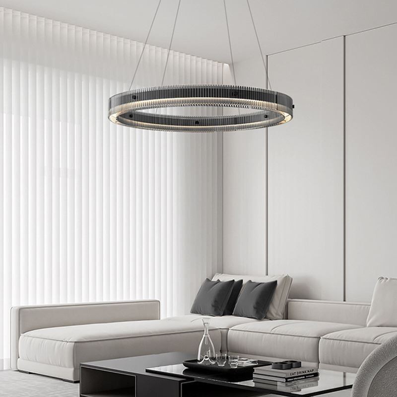 Lámpara colgante de cristal de 60 a 80 cm, luz de techo circular, regulable sin escalonamientos con control remoto