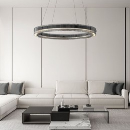 Lámpara colgante de cristal de 60 a 80 cm, luz de techo circular, regulable sin escalonamientos con control remoto