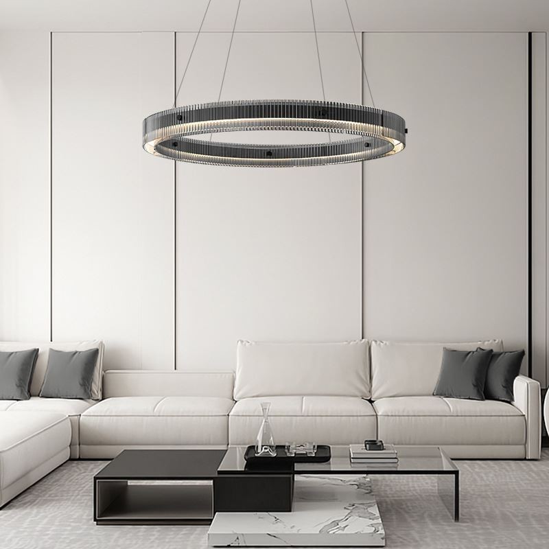 Lámpara colgante de cristal de 60 a 80 cm, luz de techo circular, regulable sin escalonamientos con control remoto